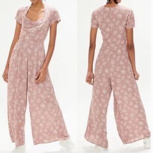 Urban Outfitters  KerriAnn Boho Wide Leg Jumpsuit Pink Print Small